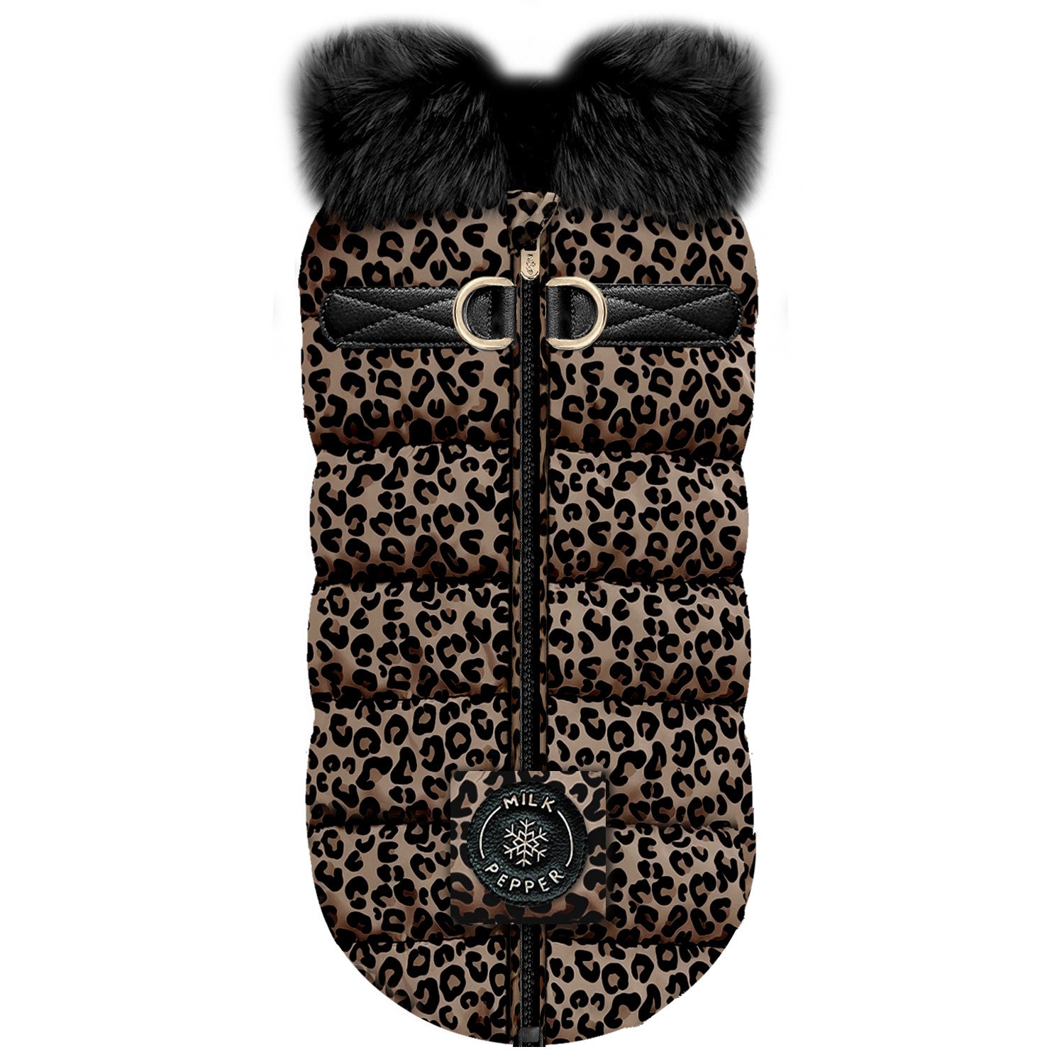 Zimná bunda s postrojom pre psa Milk&Pepper Amara – leopardia